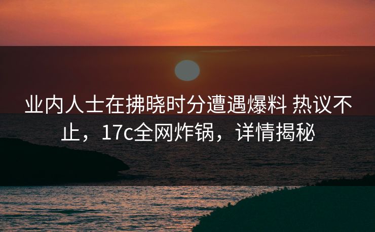业内人士在拂晓时分遭遇爆料 热议不止，17c全网炸锅，详情揭秘