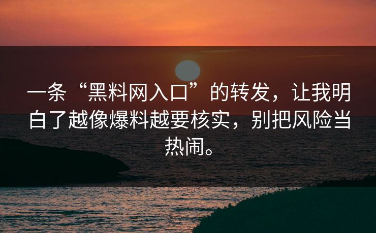 一条“黑料网入口”的转发，让我明白了越像爆料越要核实，别把风险当热闹。